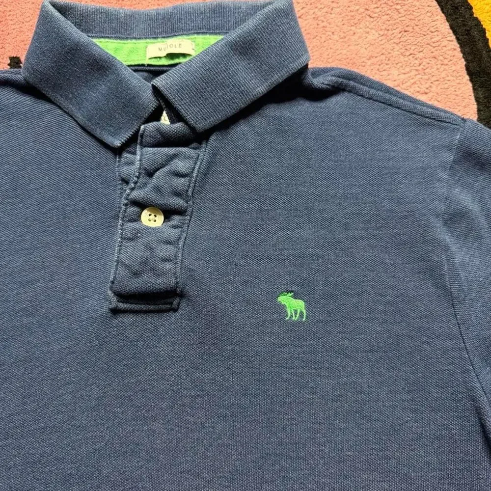 Abercrombie & Fitch Embroidered Logo Muscle Polo Shirt Size 2XL Blue